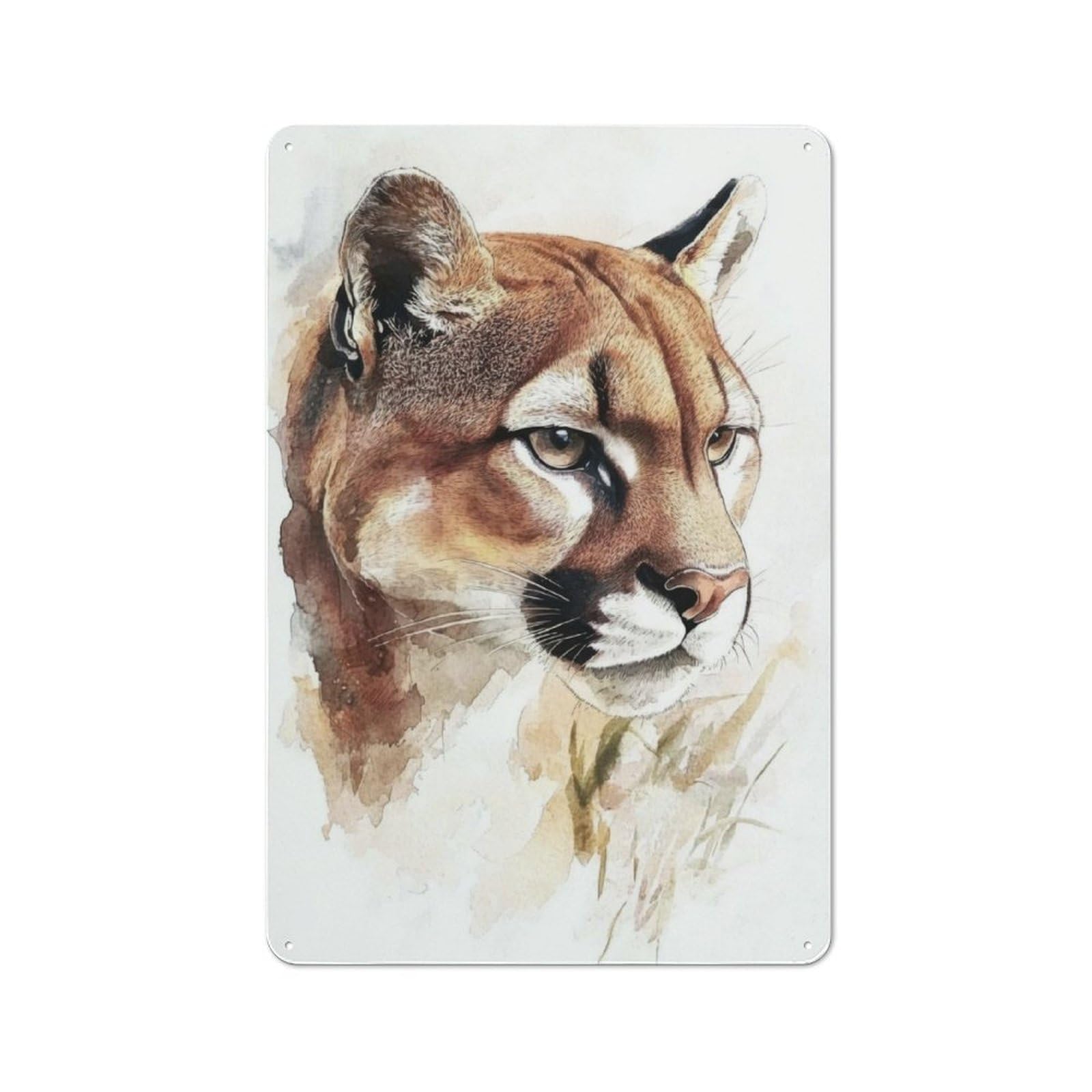 Junmoney Watercolor Cougar Portrait Retro Metal Wall Sign 30X20cm With For Bar Or Restaurant, A Housewarming Gift For Hospitality Decor Collectors