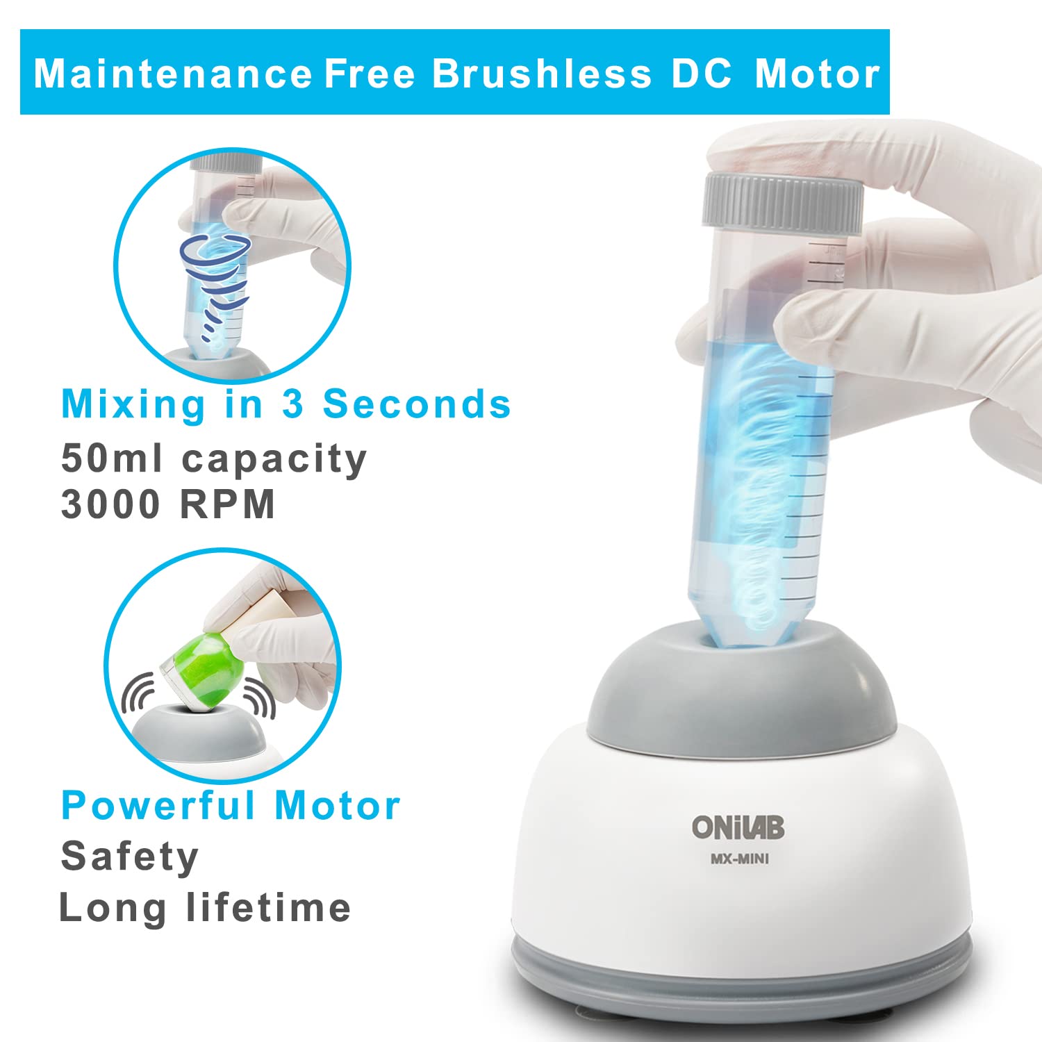 ONiLAB Mini mezclador de vórtice con función táctil, mezcla de laboratorio, esmalte de uñas, adhesivos de pestañas y pinturas acrílicas, vórtice de laboratorio para tubos, incluye 120 bolas de mezcla