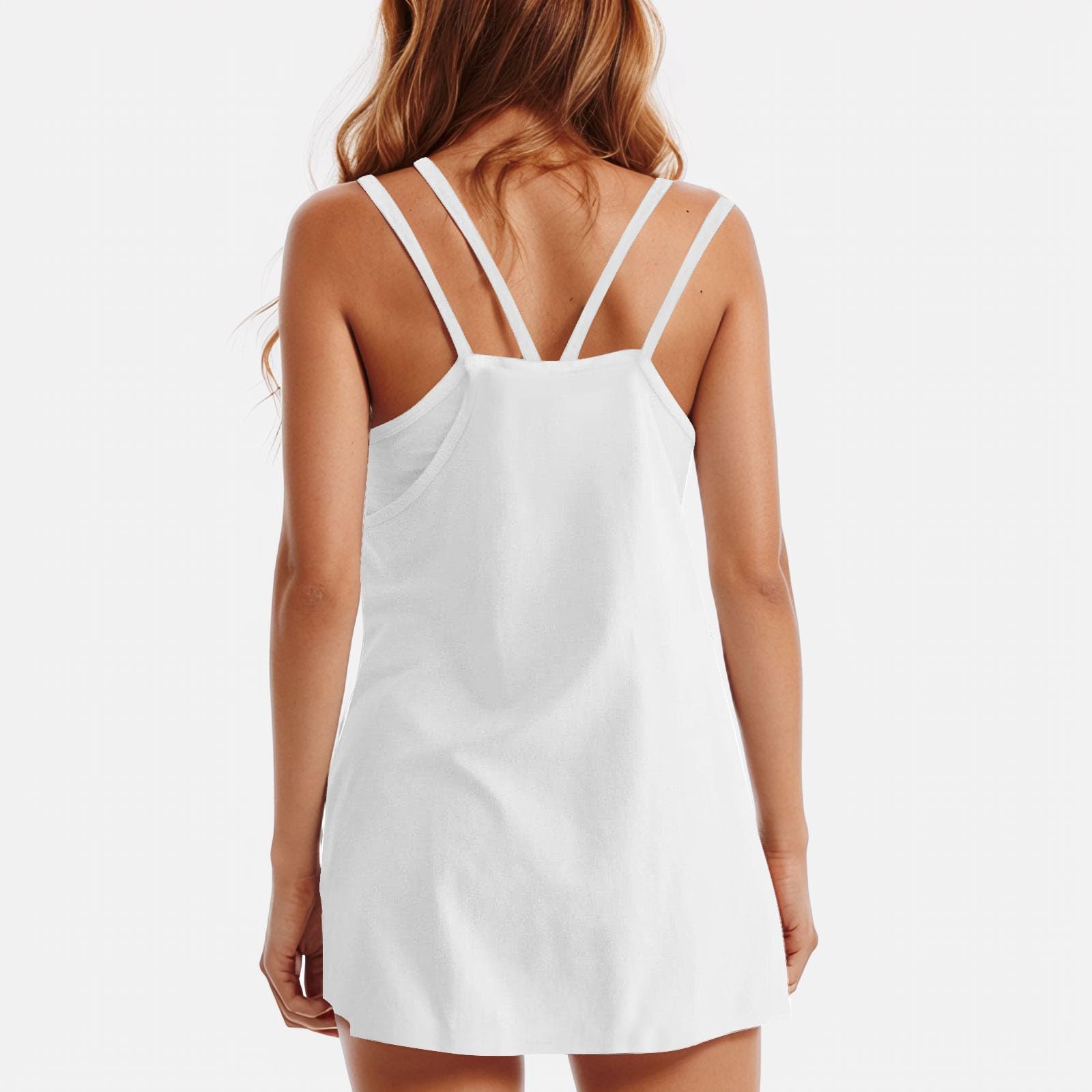 Robe d'Été pour Femme - T-Shirt - Robe de Plage - Robe de Tennis - Robe d'Entraînement - Robe Courte Décontractée sans Manches - avec Combinaison Intégrée avec Bretelles Spaghetti et Ample S-2XL