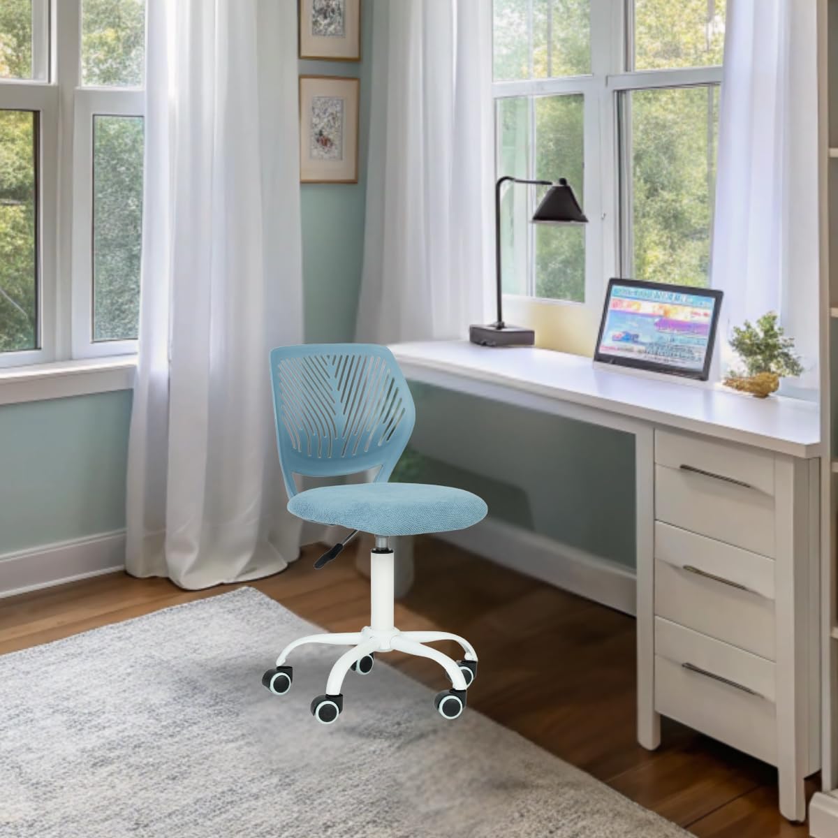 FurnitureR Teenage, Height Adjustable Armless Task, Colourful Study for Home and, Computer, Ergonomic & Swivel Office Chair, 40.5 x 44 x 87 cm, Curio Blue, Metal, 44 x 40 x 87 cm