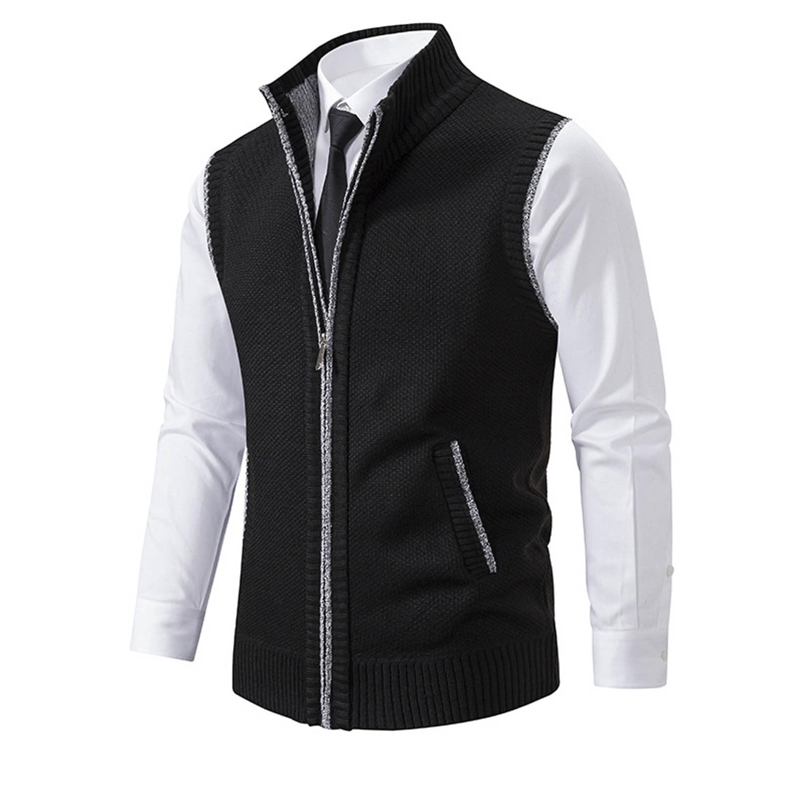 Gilet Uomo Maglia Senza Maniche Foderato Pile con Cerniera Tessuto a maglia con fodera in pile morbida, trattiene il calore nelle giornate fredde