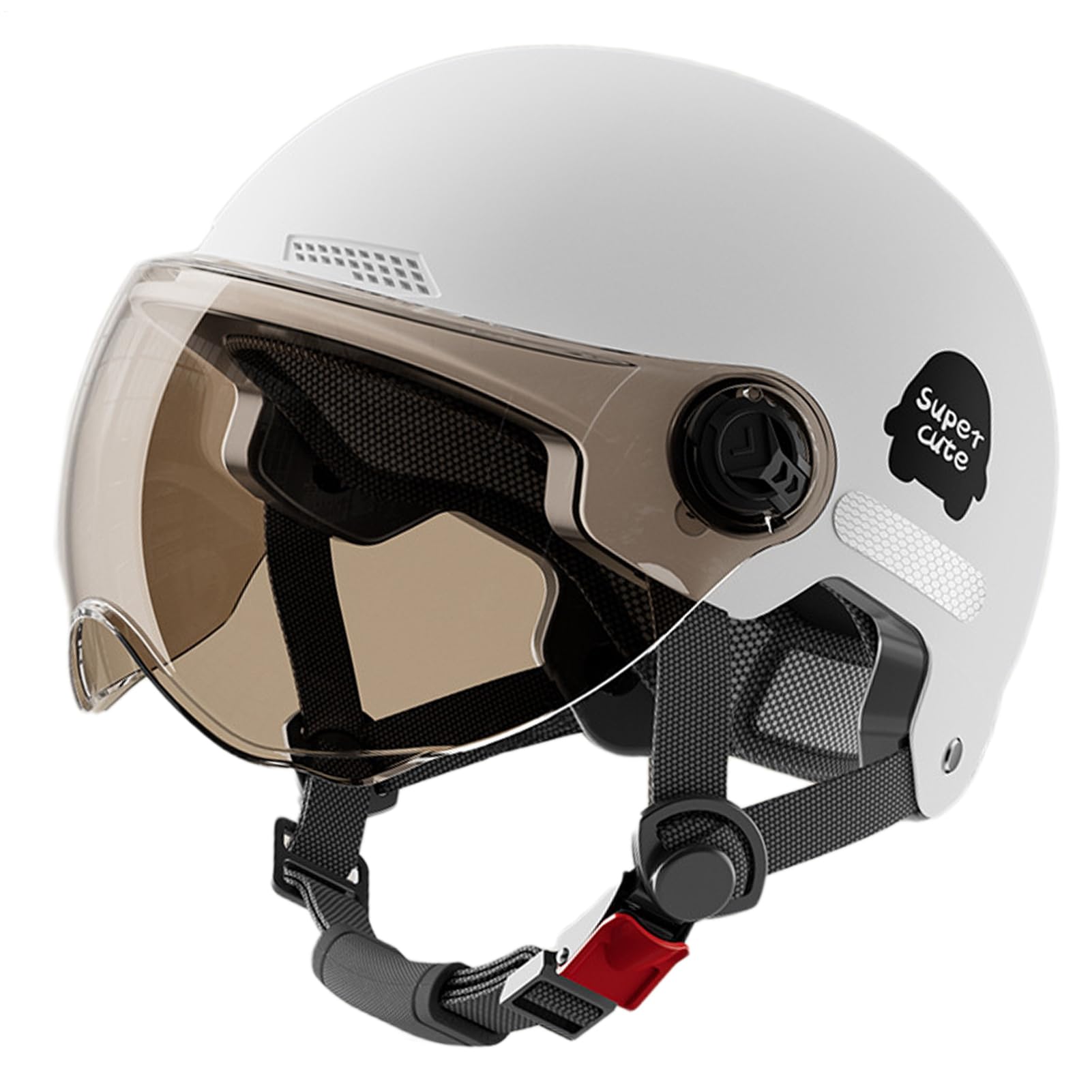 Generisch Casque de vélo ouvert – Demi-casque de moto | Polycarbonate robuste avec mentonnière à dégagement rapide, visière résistante aux UV, système de ventilation aérodynamique pour la sécurité