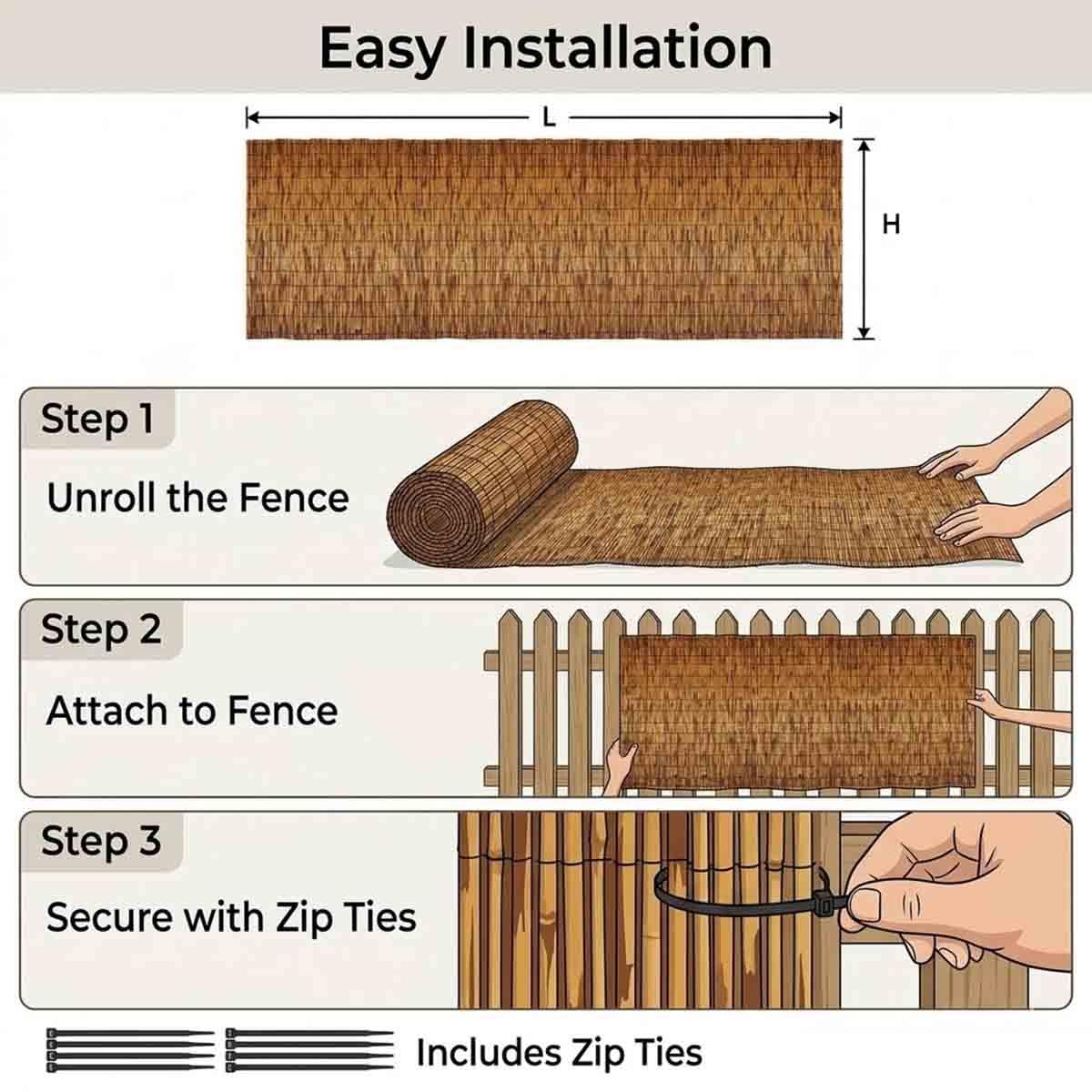 Brise Vue Balcon Occultant Et Canisse Extérieur Pour Protection Terrasse Jardin Décoration Naturelle Clôture Résistante Au Vent Sans Perçage Pare Vue Panneau Bois(Brun,H100xL800cm)