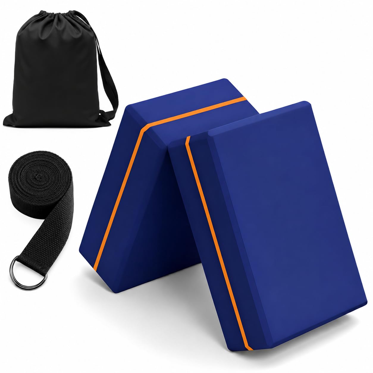 Yoga Blocks Pack of 2 with Belt for Exercise High Density Eva Exercise Block Pair to Improve Strength, Balance, Stretching Yoga Bricks Set with Strap for Women and Men Yoga Blocks Navy Blue-image-22