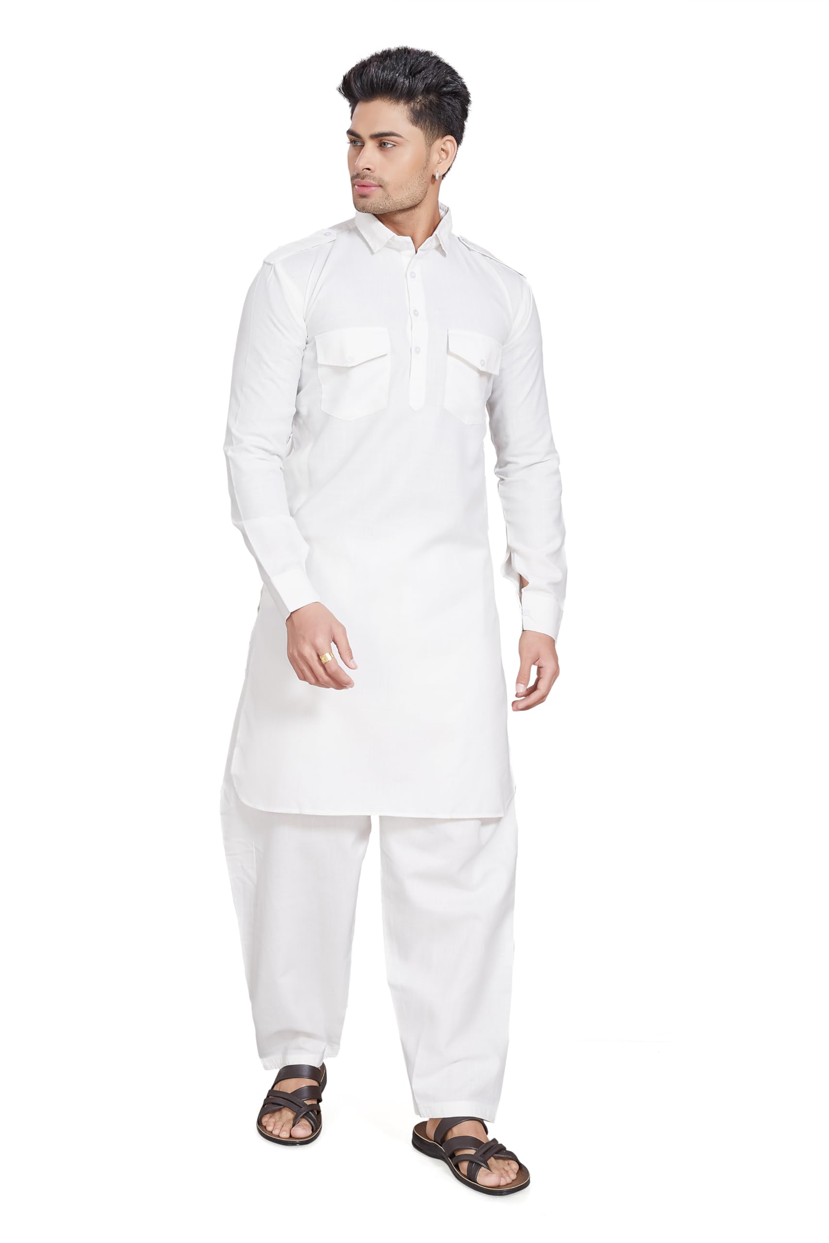 Divisive Men's Cotton Blend Pathani Kurta Pyjama Set (Dkrt461_Xxl_Cream)