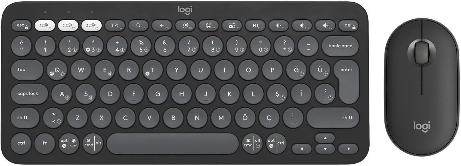 Logitech Pebble 2 Set Çoklu Cihaz Özellikli Sessiz Kablosuz Türkçe Q Klavye ve Mouse Seti - Siyah