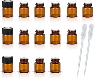 50Pack Set 1ML Amber Glass Bottle with Orifice Reducer and Cap Small Essential Oil Vials (1ML)