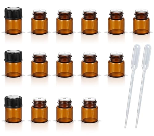 50Pack Set 1ML Amber Glass Bottle with Orifice Reducer and Cap Small Essential Oil Vials (1ML)