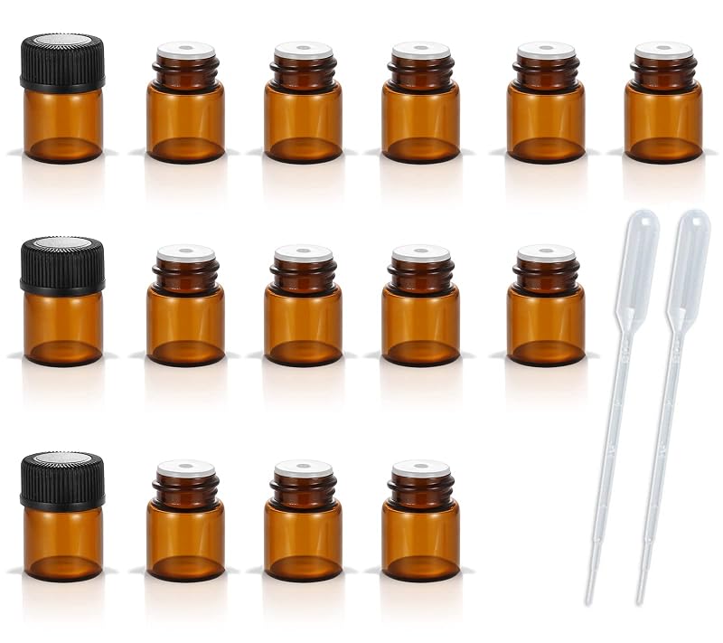 AFMNQZ Frascos de Vidro Âmbar de 1 mL com Tampa Redutora e Pipetas — Pacote com 50