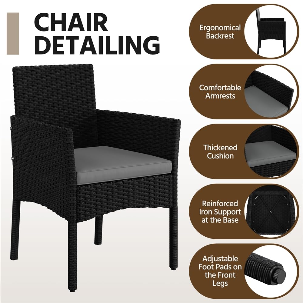 Yaheetech Set di Mobili da Giardino da Balcone 4 Pezzi in Polyrattan con Divano a 2 Posti 2 Poltrone 1 Tavolo per Esterni Patio Giardino Nero/Grigio Chiaro