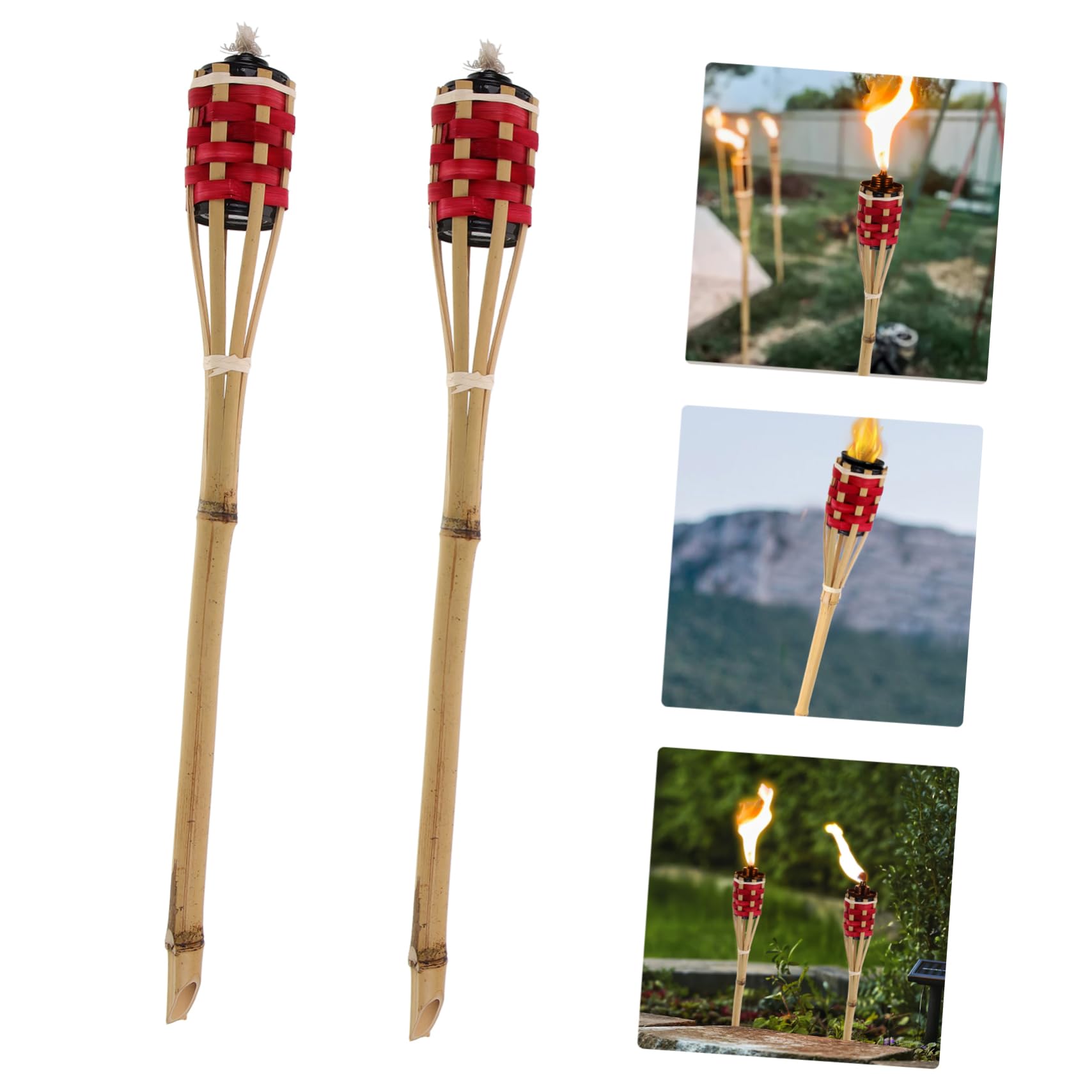 STOBAZA Fire for Landscape Woven Bamboo Torch Bamboo Outdoor Torch Lamp 2pcs Red No Wiring Required