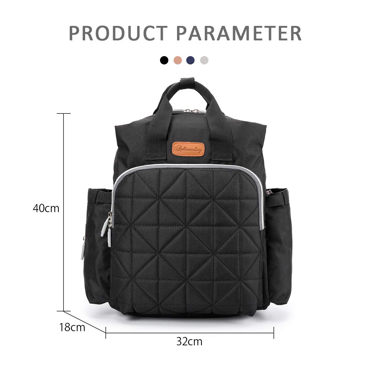 SONARIN Elegante impermeabile Zaino Fasciatoio Bambino per Pannolini,con fasciatoio,Cinturino per passeggino,Organizer per Zaino da Viaggio,Interfaccia USB,Grande Capacità(Nero)