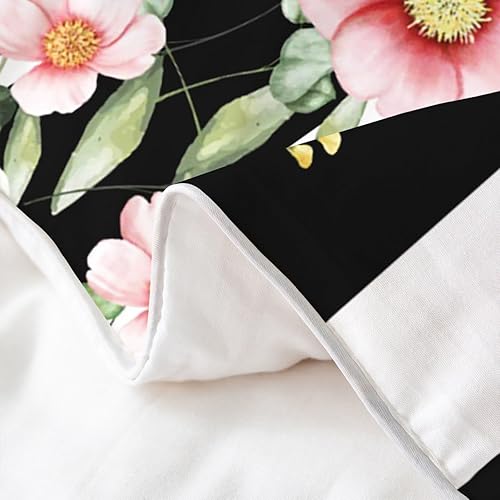 Miniatura 5 de Juego de funda de edredón de 100 % algodón natural con diseño floral rosa, a rayas blancas y negras, funda de edredón rosa y negra, rosa con