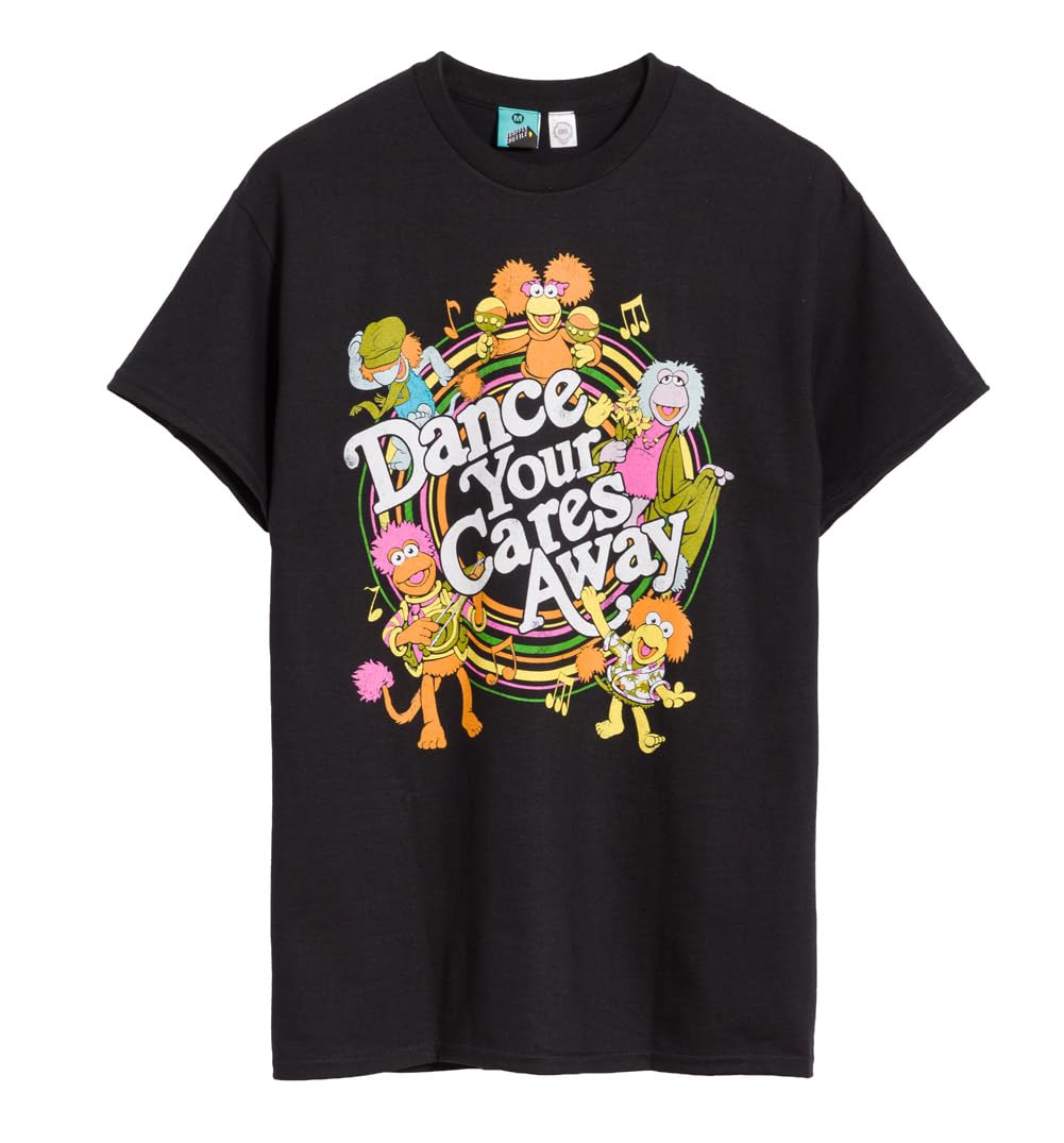 TruffleShuffle Unisex Fraggle Rock Dance Your Cares Away Swirl T-Shirt Black | 100% Cotton | Non-Fading | 80s TV Show Fans