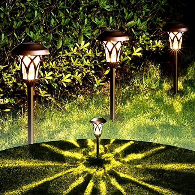 GIGALUMI 6 Pack, Solar Landscape Lights Warm White, Super Bright High Lumen Waterproof Metal Automatic Solar Pathway Yard Lights for Path, Garden, Lawn, Patio and Walkway