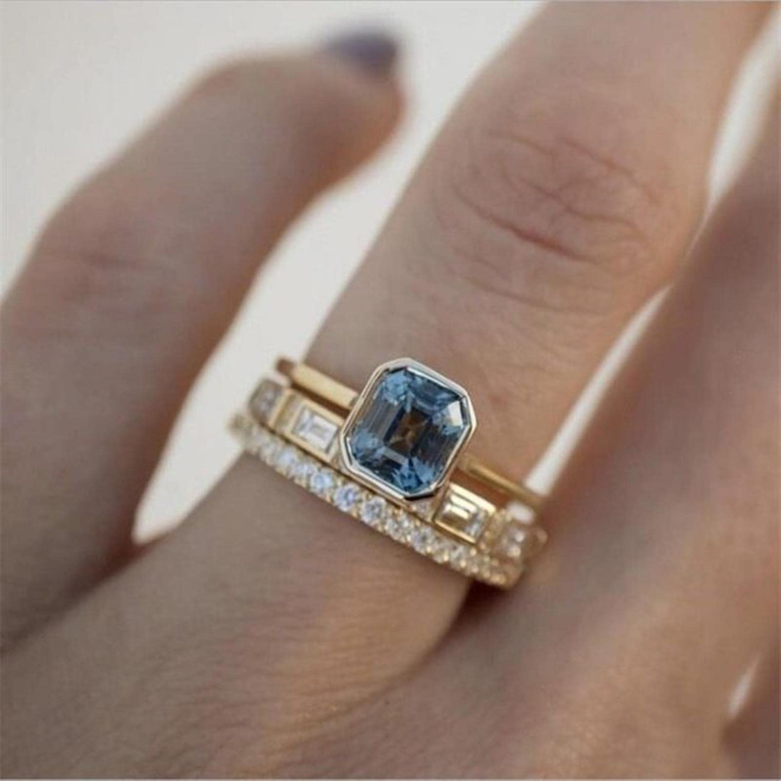 Darrydooly Women's Acid Blue Blue Crystal Rings For Fashion Yellow Gold Color Wedding Ring Jewelry Gifts Accessories