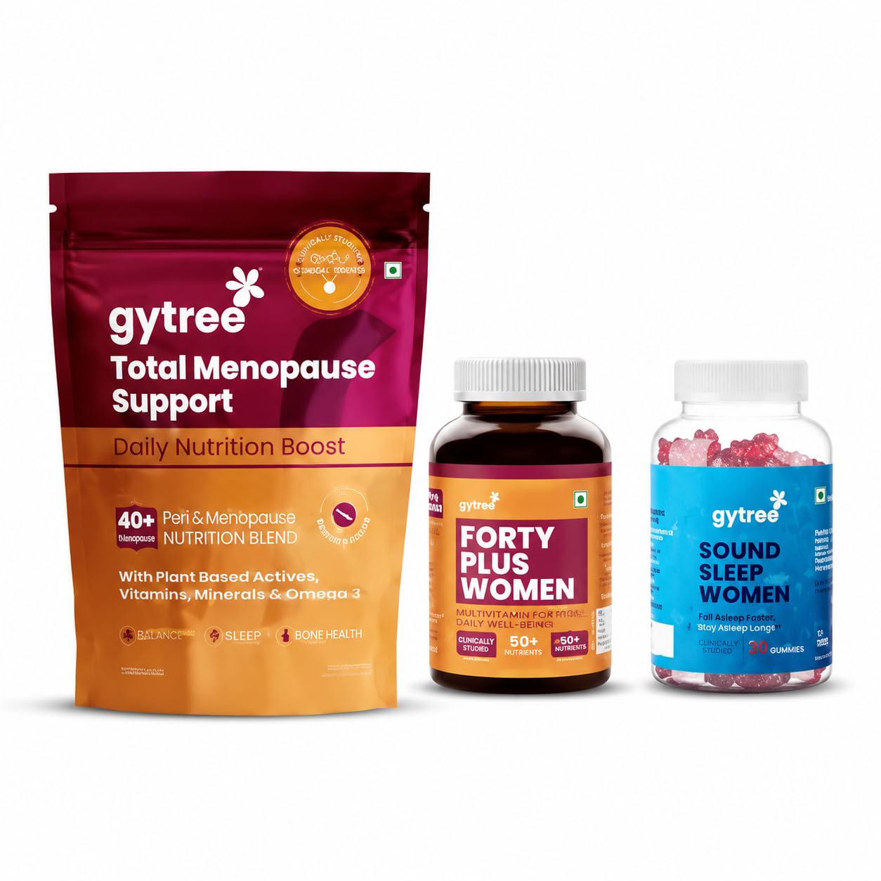 [BRSRYYI7AAIQAFI2] Gytree Complete Menopause Kit 40+ | Total Support Nutrition Blend + Forty Plus Multivitamin + Sound Sleep Support | Perimenopause & Menopause Wellness | 3 Product Combo Pack | Vitamin Supplement