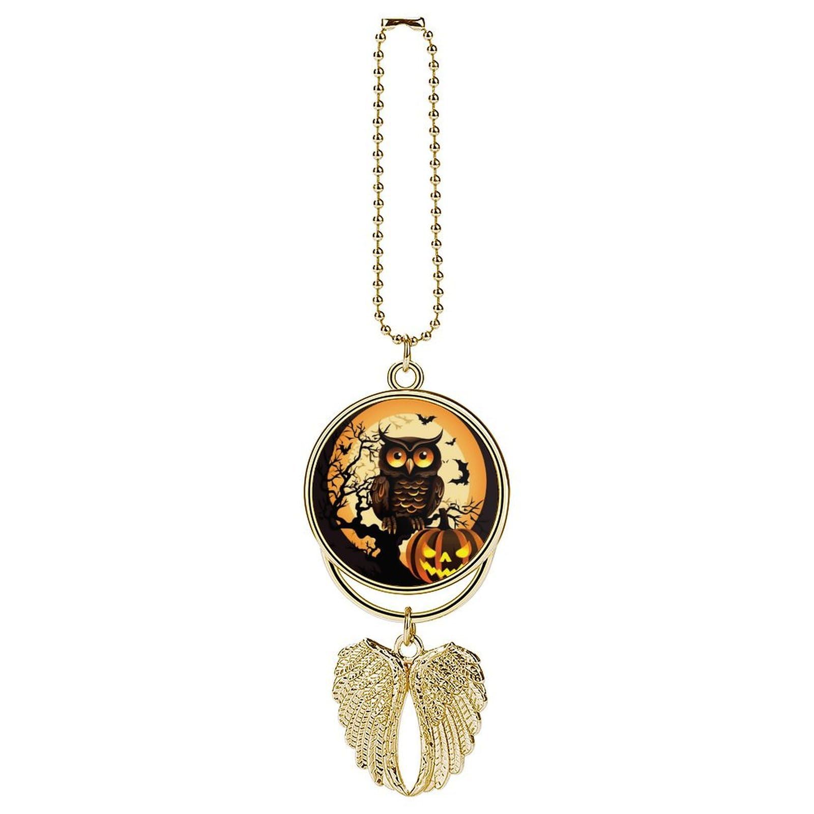 Black Tree Owl Pumpkin Head Car Pendant Car Rearview Mirror Pendant Custom Photo Car Hanging Ornament Car Rear View Mirror Hanging Accessories Angel Wing Car Charm Gift for Men Women