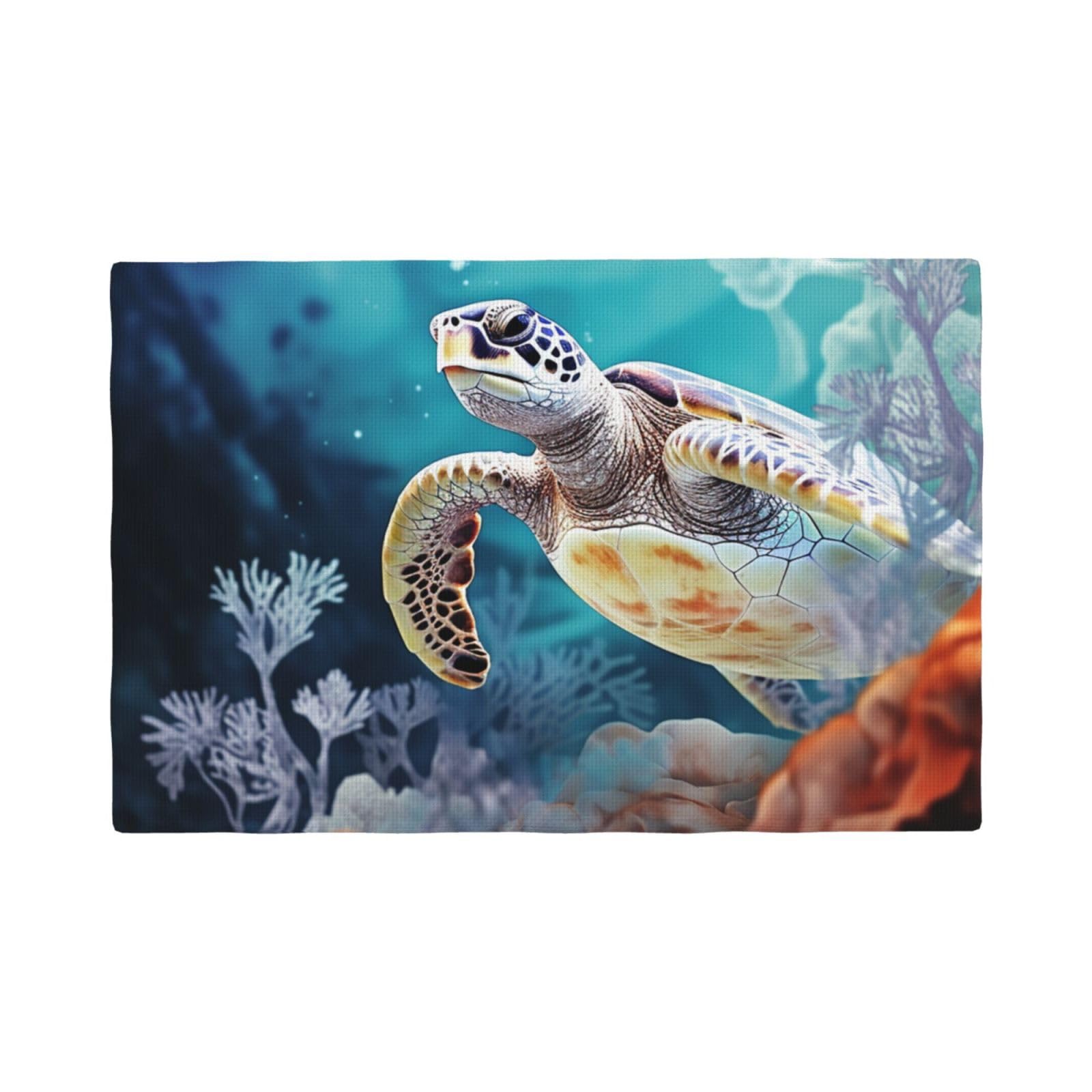Set de table antidérapant tortue et corail lavable et tapis de table durable résistant chaleur
