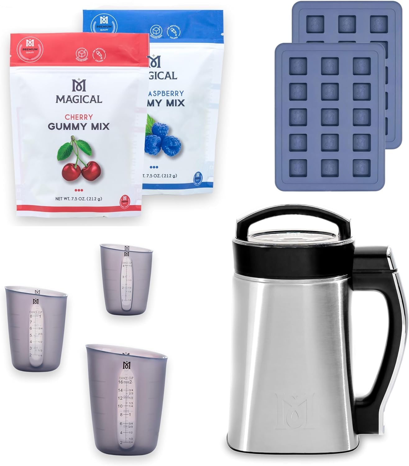 Magical Butter Premium Infusion & Gummy Kit – MB2E Machine, 8 mL Silicone Mold, Measuring Cups, Cherry & Blue Raspberry Sugar-Free Mix