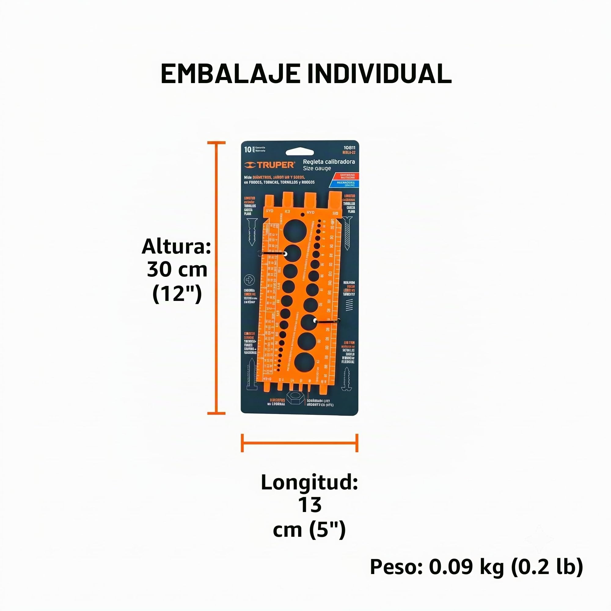 TRUPER REGLA-22 Medidor de tamaño de perno