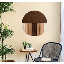SlenyuBridal Macrame Wall Hanging Creative and Cotton Thread Woven Tassel Tapestry, Handmade Solid Wood Round Tapestry Brown