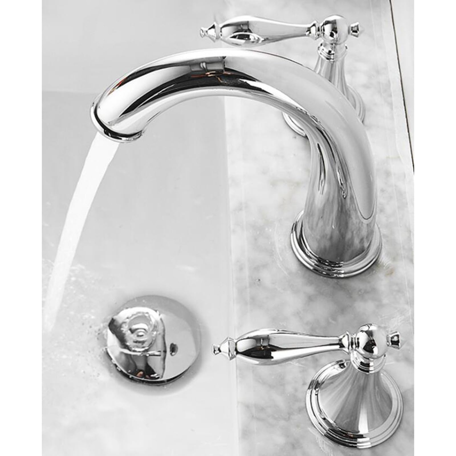 Grifo Lavabo 3 Orificios, Grifo de Lavabo 3 Orificios Cromo Grifería de Baño Agua Fría y Caliente Bimando Latón Griferia Lavabo-Cromo