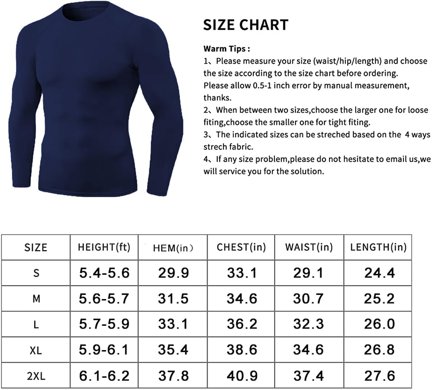 Camisas de compresión de manga larga para hombre, ropa interior deportiva fresca y seca, camiseta de entrenamiento atlético, capa base, para correr, paquete de 1/2 unidades