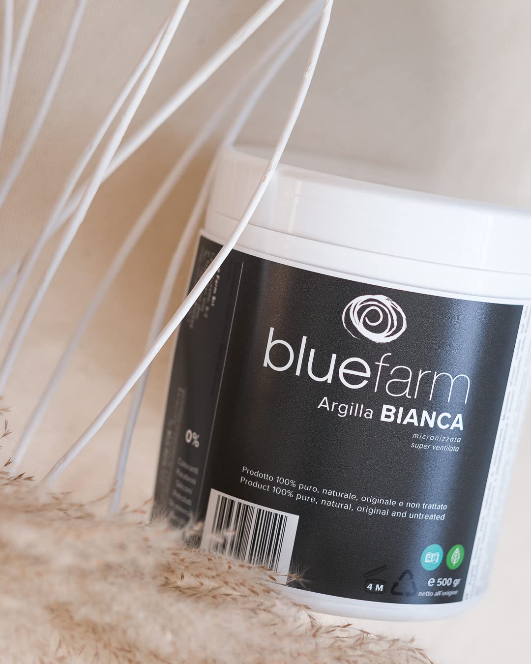 BLUE FARM | Argilla Bianca in polvere gr 500 super ventilata, micronizzata e disidratata. Prodotto 100% puro, naturale, originale e non trattato.
