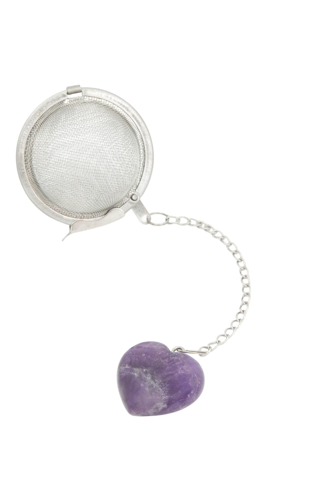 Heart Shaped Amethyst Crystal Tea Infuser by New Moon Beginnings - Tea Steeper - Amethyst Cute Tea Strainer - Amethyst Tea Ball - Stress Relief, Calming, Love, Intuition