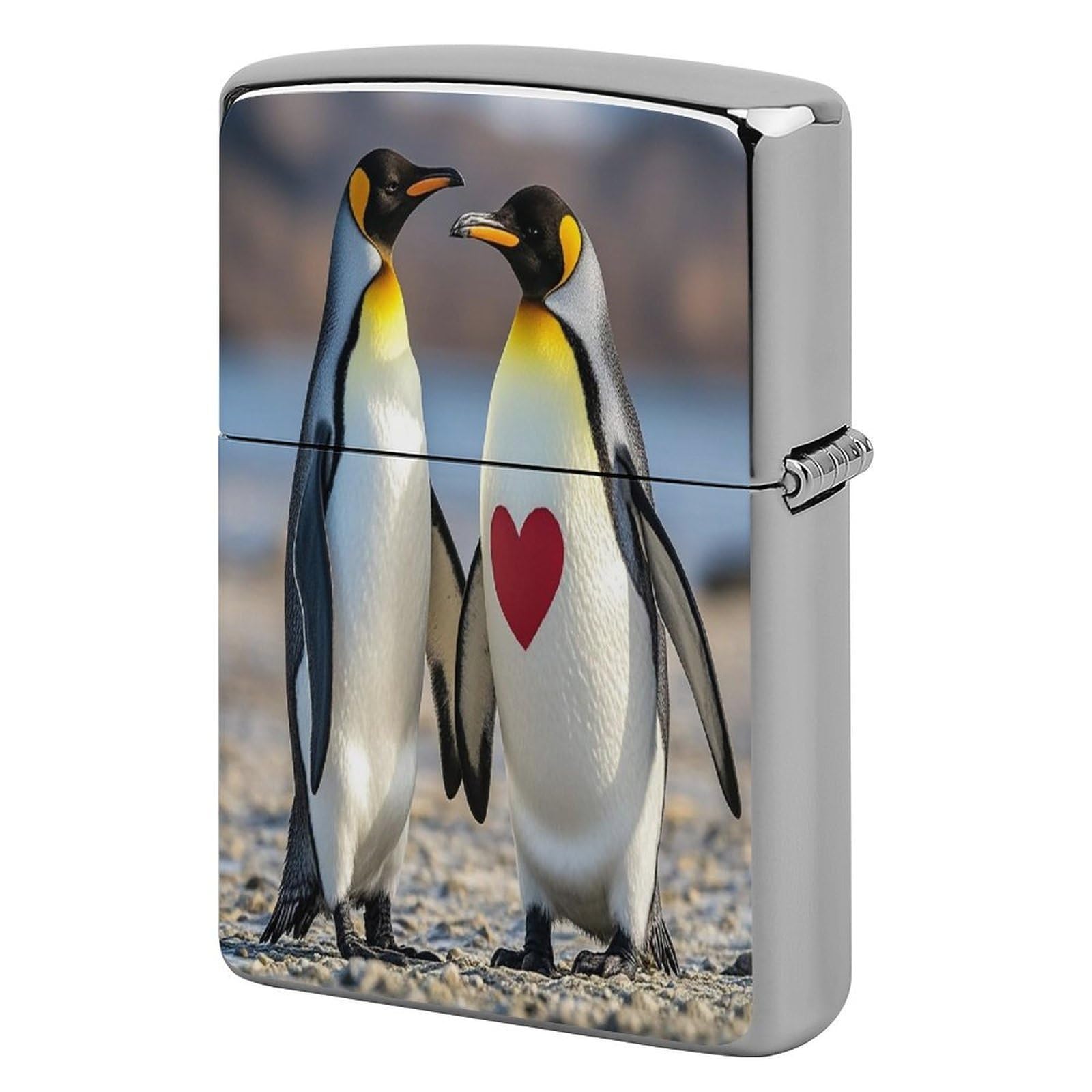 Fekiloot Style Penguin With Heart Lighter Case Cover Metal Lighter Case