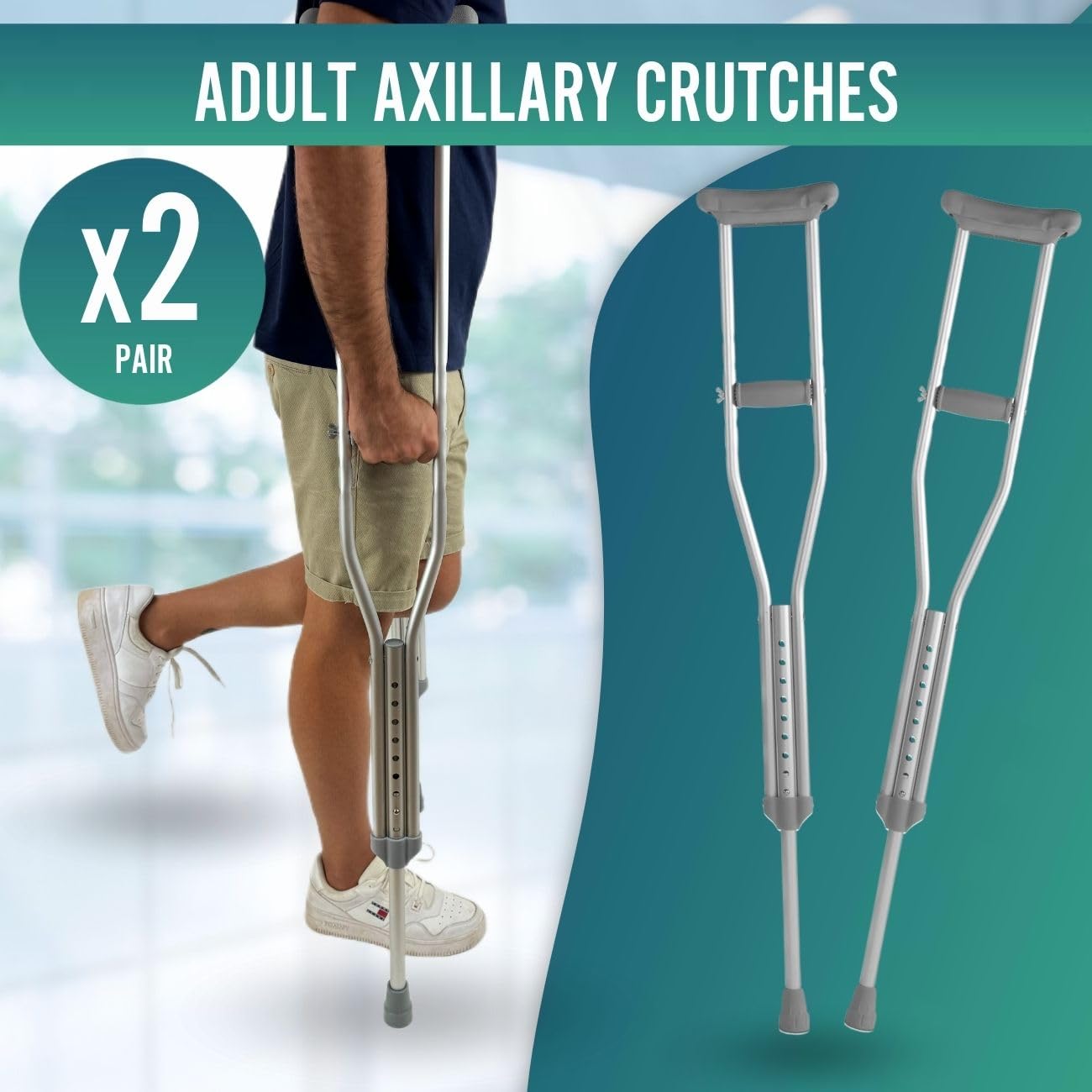 OrtoPrime Kule dla dorosłych AXILARES Pack x 2 sztuki regulowane aluminiowe ortopedyczne