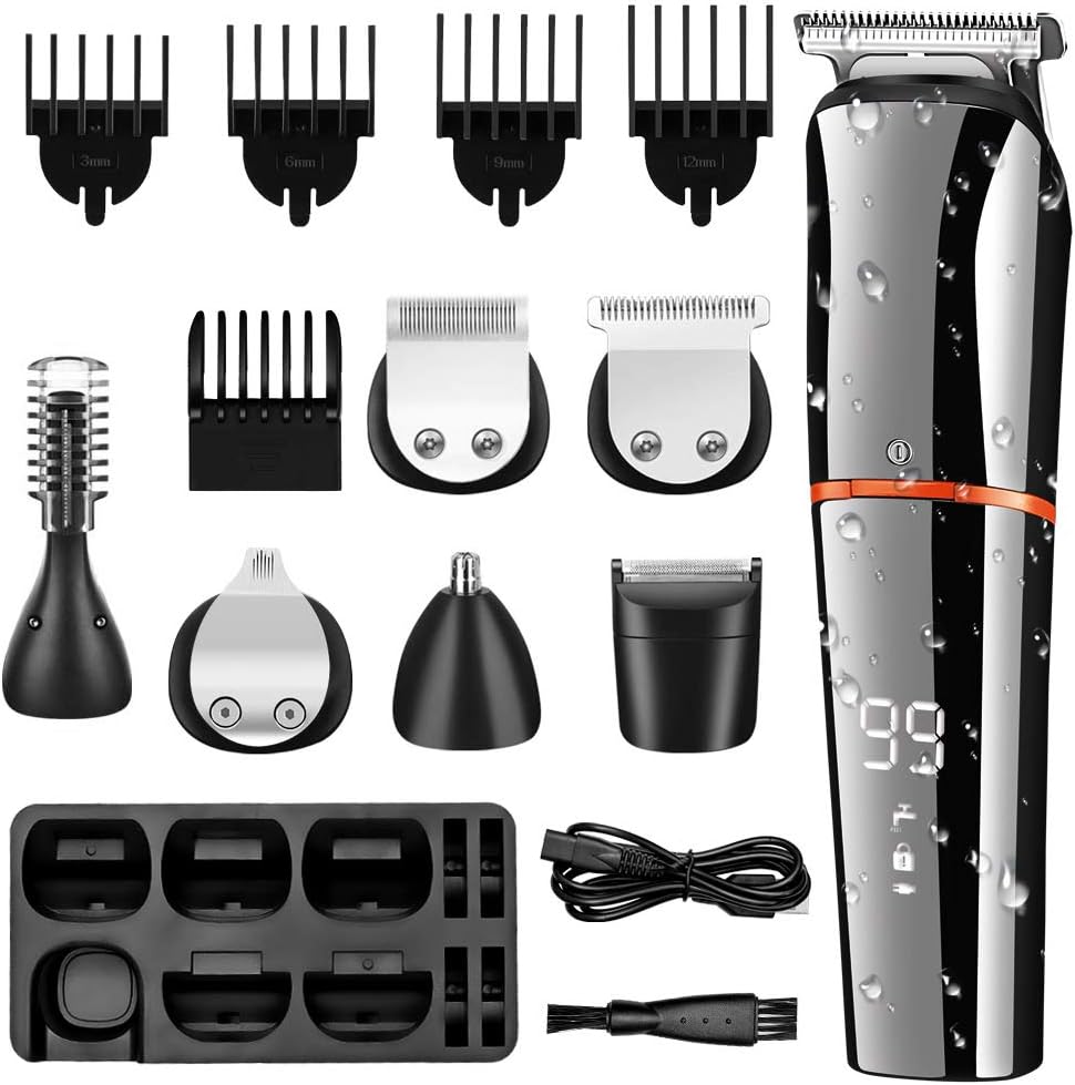 Beard Trimmer for Men Hair Clippers Body Mustache Nose Hair Groomer Cordless Precision Trimmer 6 in 1 Grooming Kit Waterproof USB Rechargeable