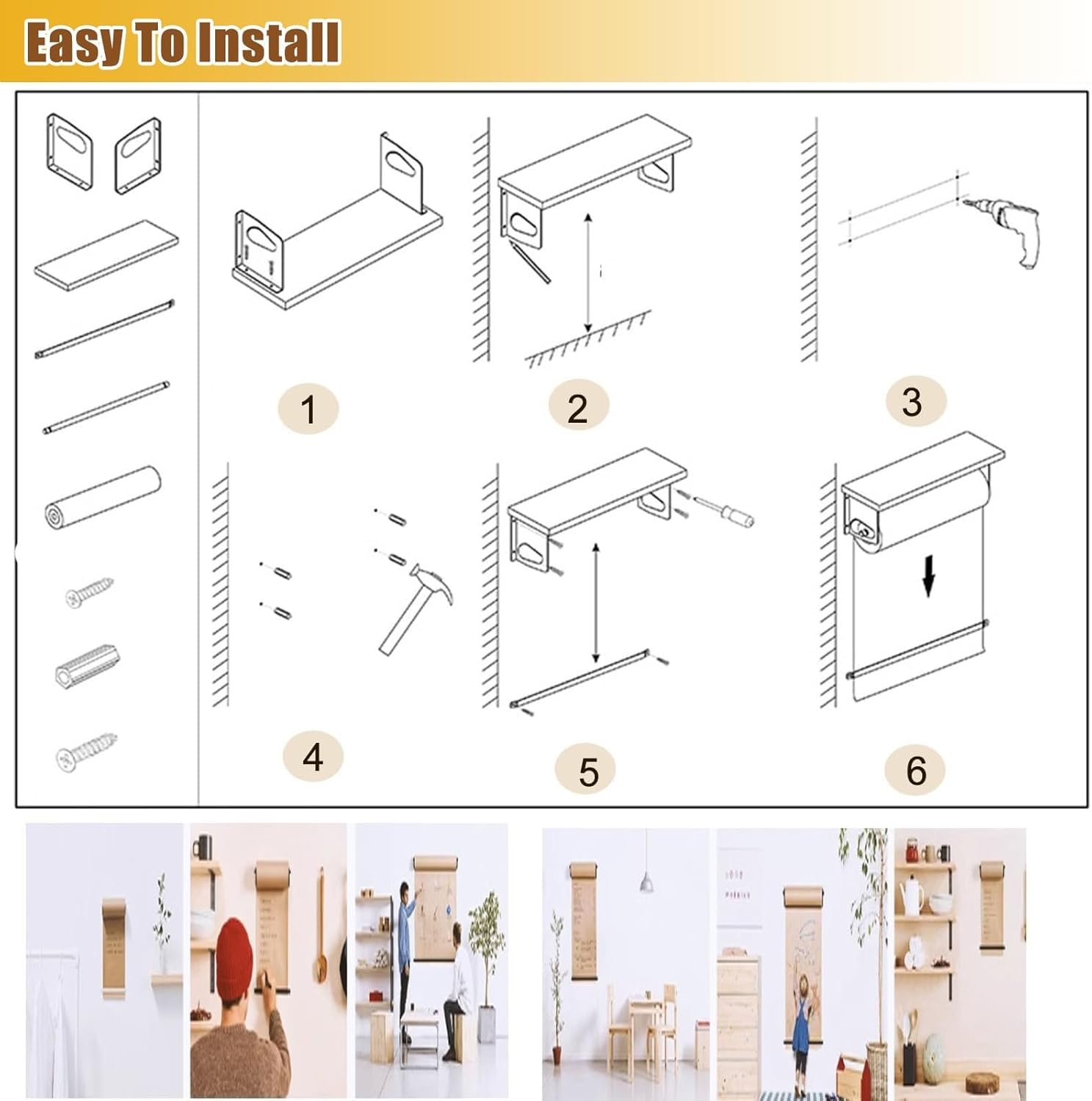 Dozownik papieru rzeźnickiego montowany na ścianie, Uchwyt ścienny na rolkę papieru pakowego z obcinarką i półką o szerokości 30-120 cm(Style 2,37cm/14.6in Wide)