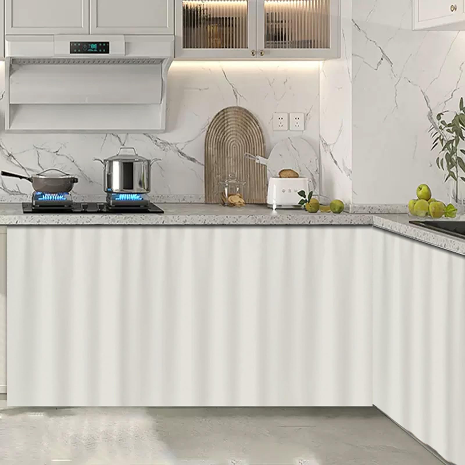 WQPMNYG White UnderSink Kitchen CurtainDustproof Shelf Curtain for Cabinets & Shoe Racks with Easy Glide Rails (W 120cm x H 70cm) Perfect for Home Organization