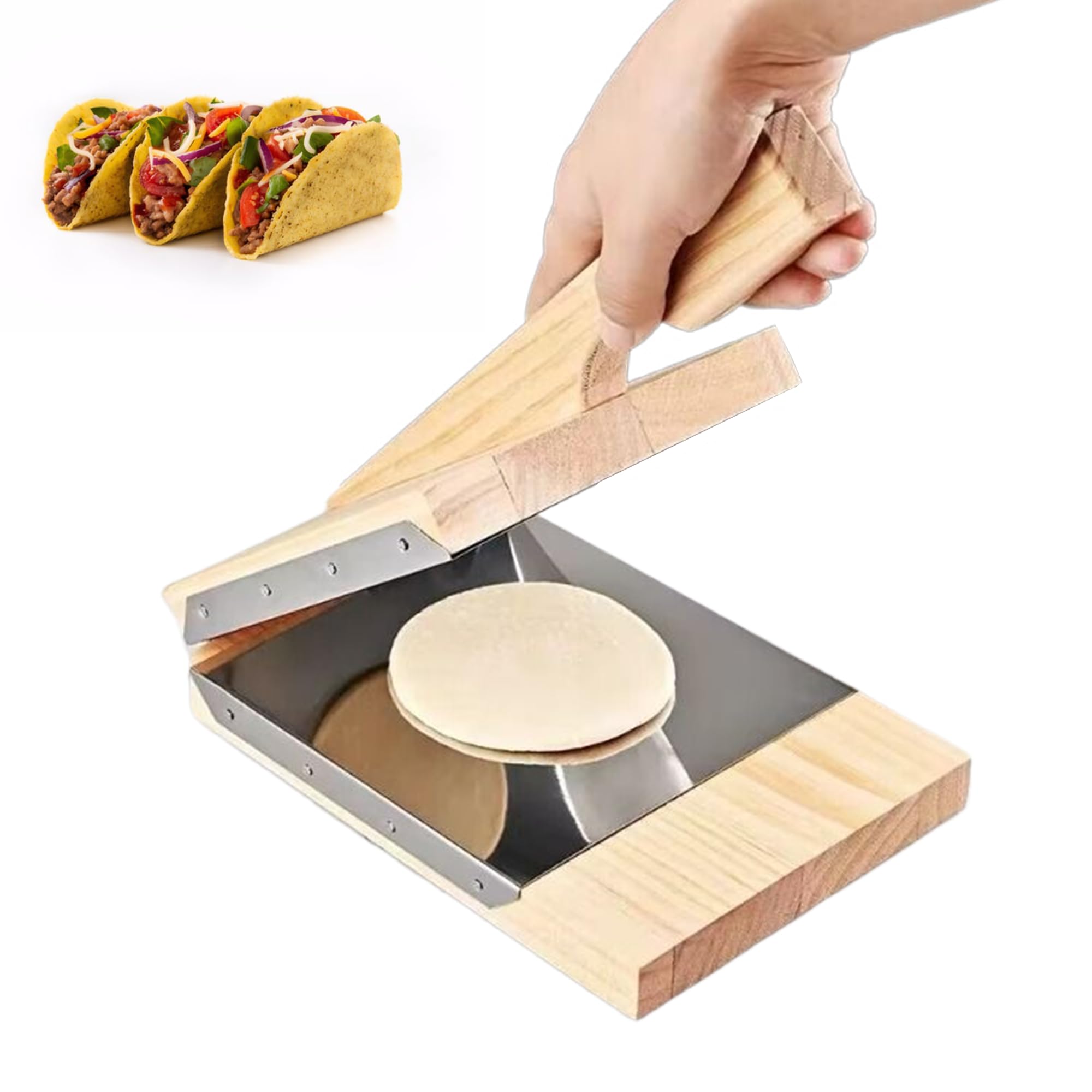 ABPETE Wooden Tortilla Press: Upgraded Wooden Quesadilla Maker with Stainless Steel Inner Panels,Tortilla Maker for Homemade Tacos, Burritos,Pitas,maquina para hacer tortillas,8×6 Inch