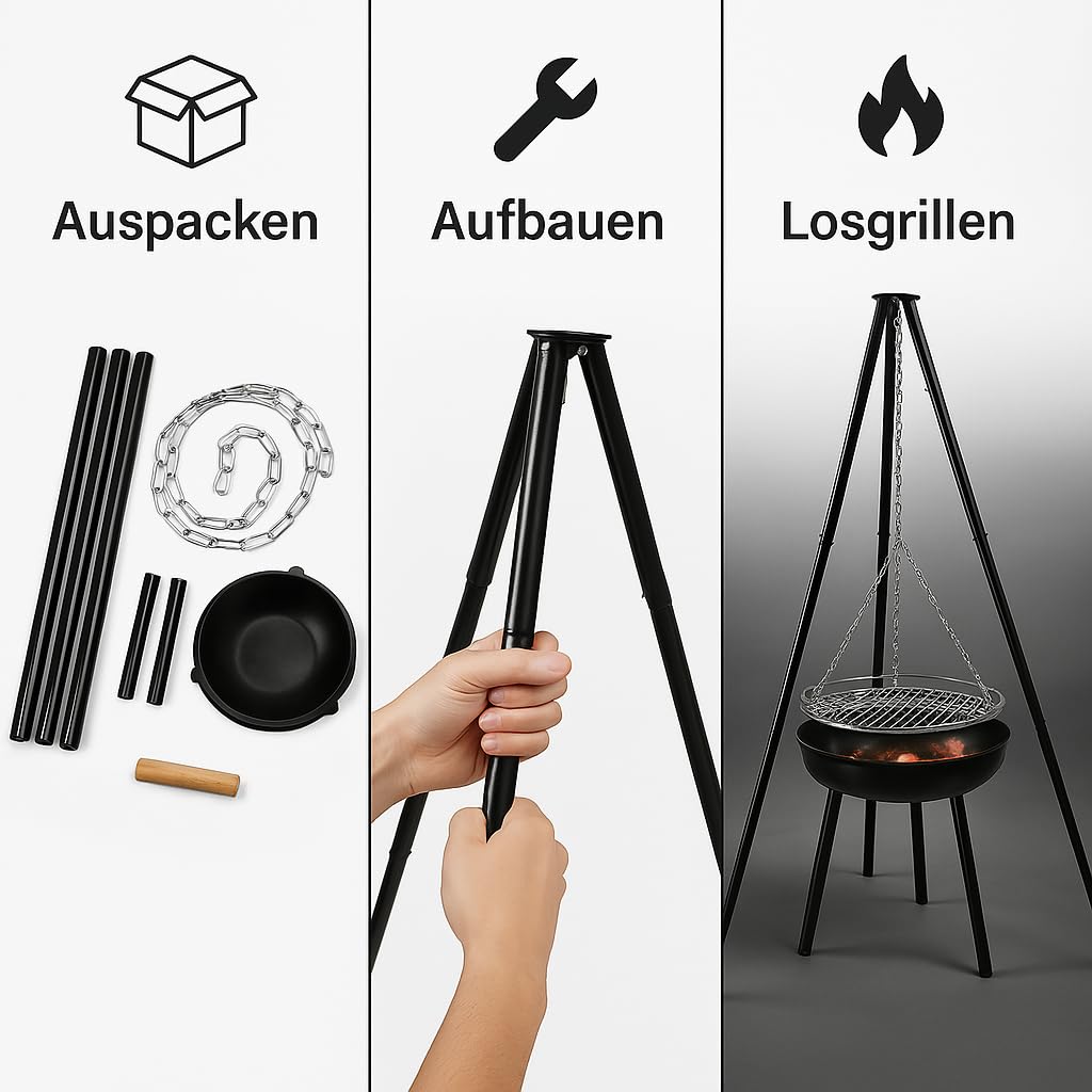 ACTIVA Schwenkgrill Indiana I Premium Feuerschale mit Grillrost inkl. hochwertigem & verchromtem Grillrost I Robuster Schwenkgrill mit Feuerschale