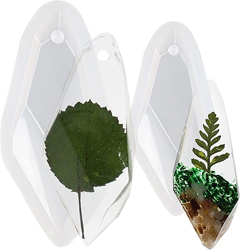 Funshowcase Bandejas largas de silicona con gemas de cuarzo para manualidades, resina epoxi, jabón, fabricación de joyas, con agujero de 2 pulgadas