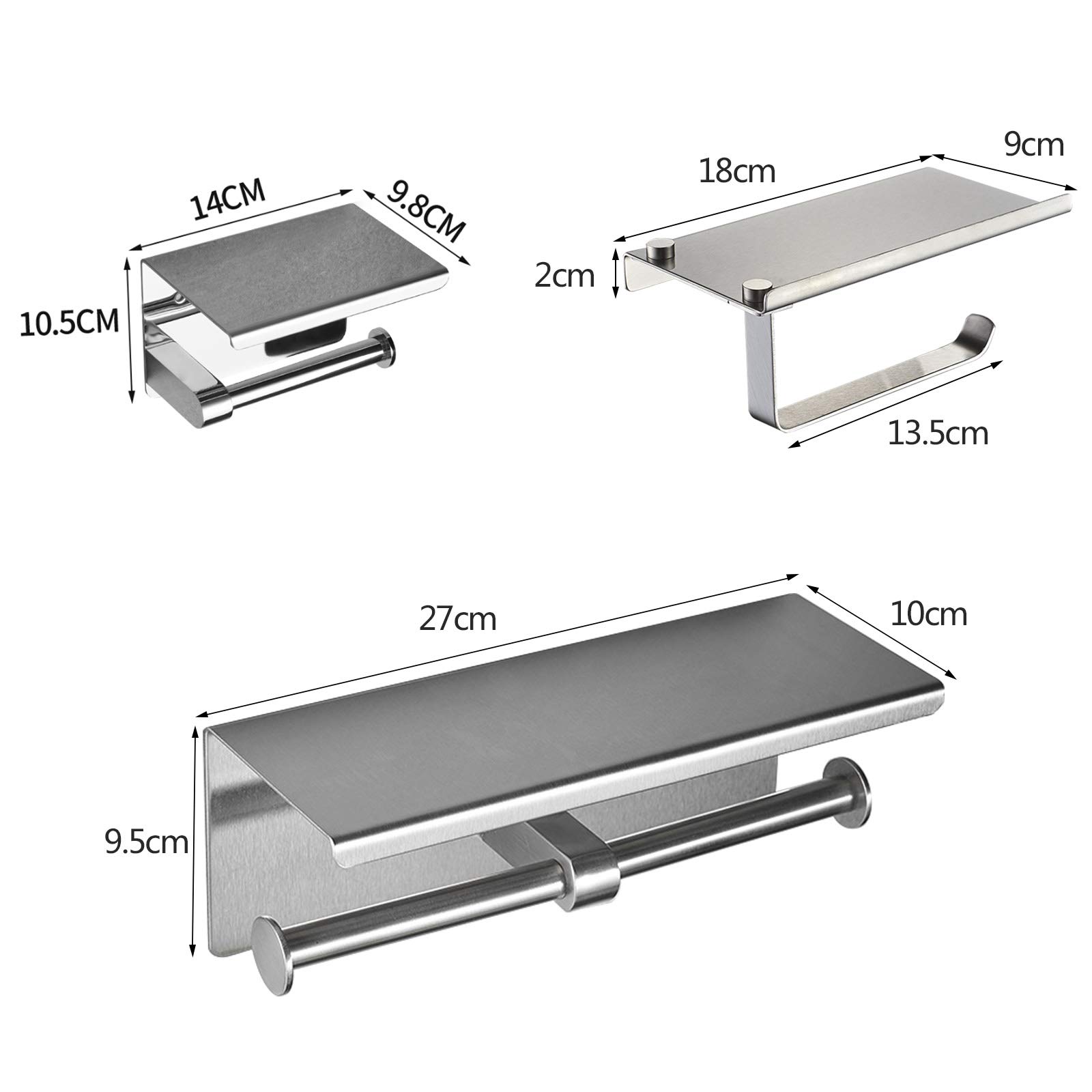 Portarrollos de Papel higiénico de Acero Inoxidable montado en la Pared con Estante Espacioso para Cocina y baño Portarrollos de Papel Portarrollos de Cocina