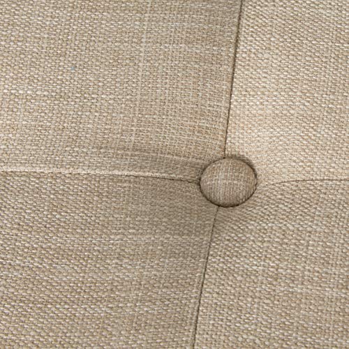 Adeco Fabric Cushion Button Tufted Lift Top Storage Footstool, Height 17 Inches Strudy Round Ottomans & Storage Ottomans, Beige