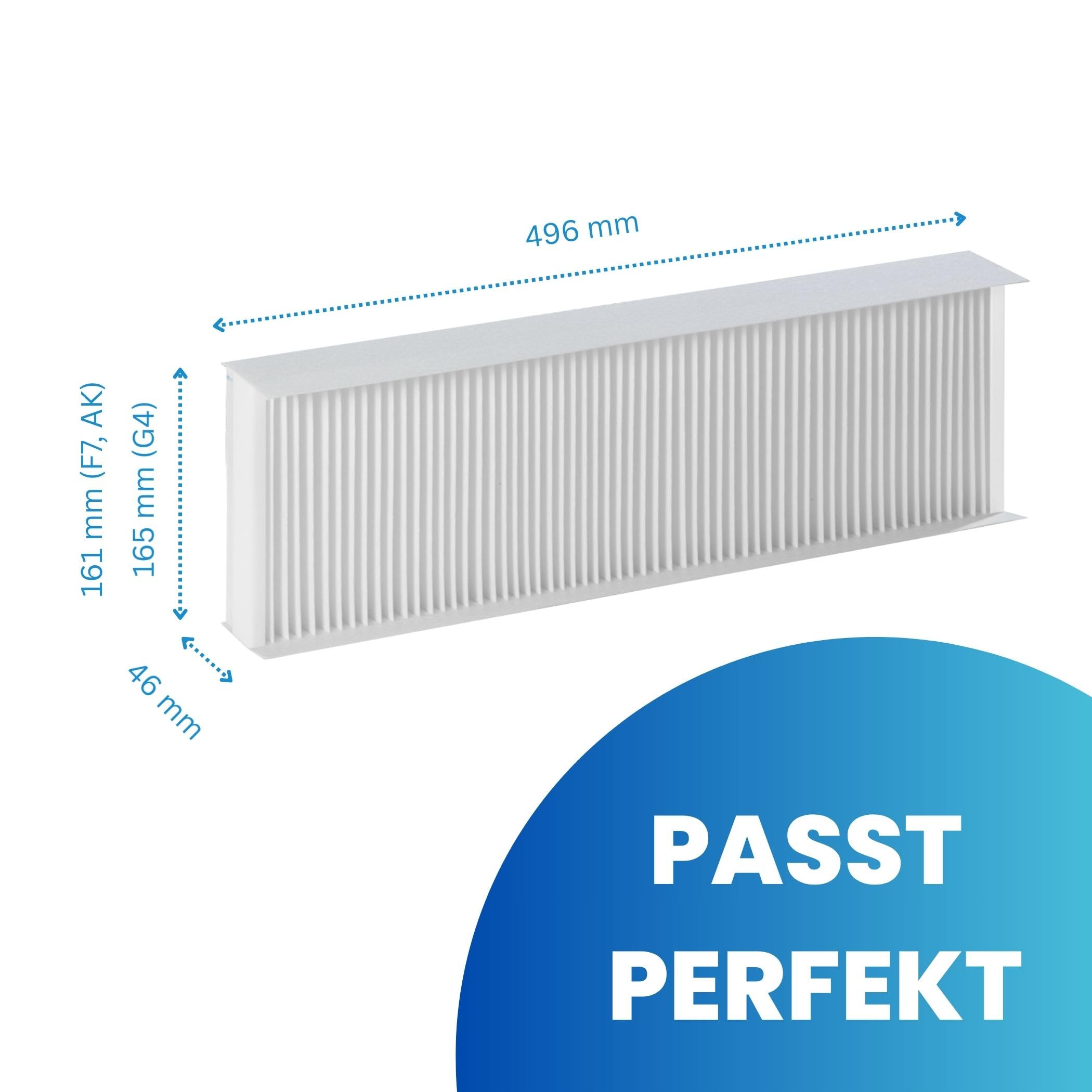 Ersatzfilter für Vaillant RecoVAIR 260, 360 Ersatzfilterset 2X G4, Ersetzt Filter Set G4/F7 360/260 /4, Luftfilter für KWL-Lüftungsanlage, Wohnungslüftung, 496 x 165 x 47 mm (G4)