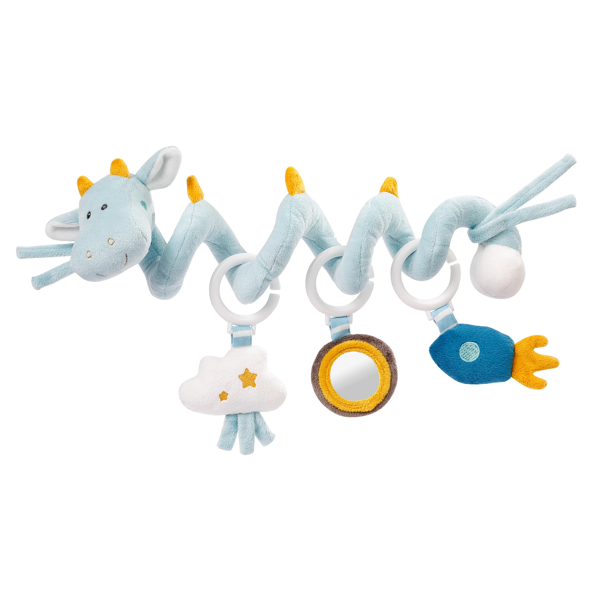 Fehn 065145 Dragon Activity Spiral – Fabric spiral for Gripping and Feeling, Adjustable to Fit for Bed, Pram, Playpen – For Babies and Toddlers from Newborns Upwards – Dimensions: 30 cm long
