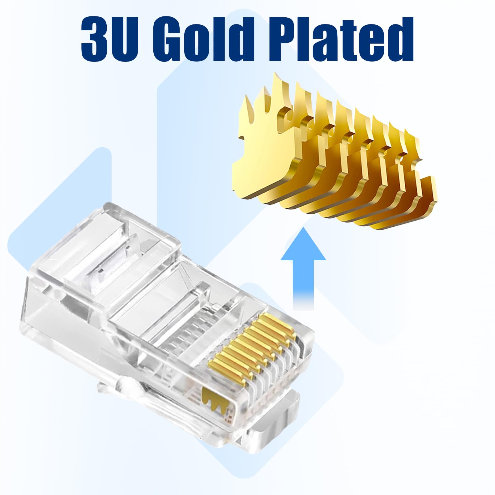 Conector Cat5e RJ45, paquete de 50 unidades, enchufe de red UTP, conectores modulares, conectores Rj45, extremos Ethernet para cable de hilo sólido