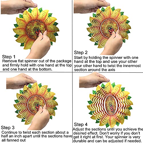 Wind Spinner 3D Stainless Steel Yard Art Garden Decor -12 Inches Metal Sculptures Sunflower Kinetic Hanging Whirligigs Decorations Backyard Outside Indoor Outdoor Patio Ornaments Windmill Sun Catcher #TOP4