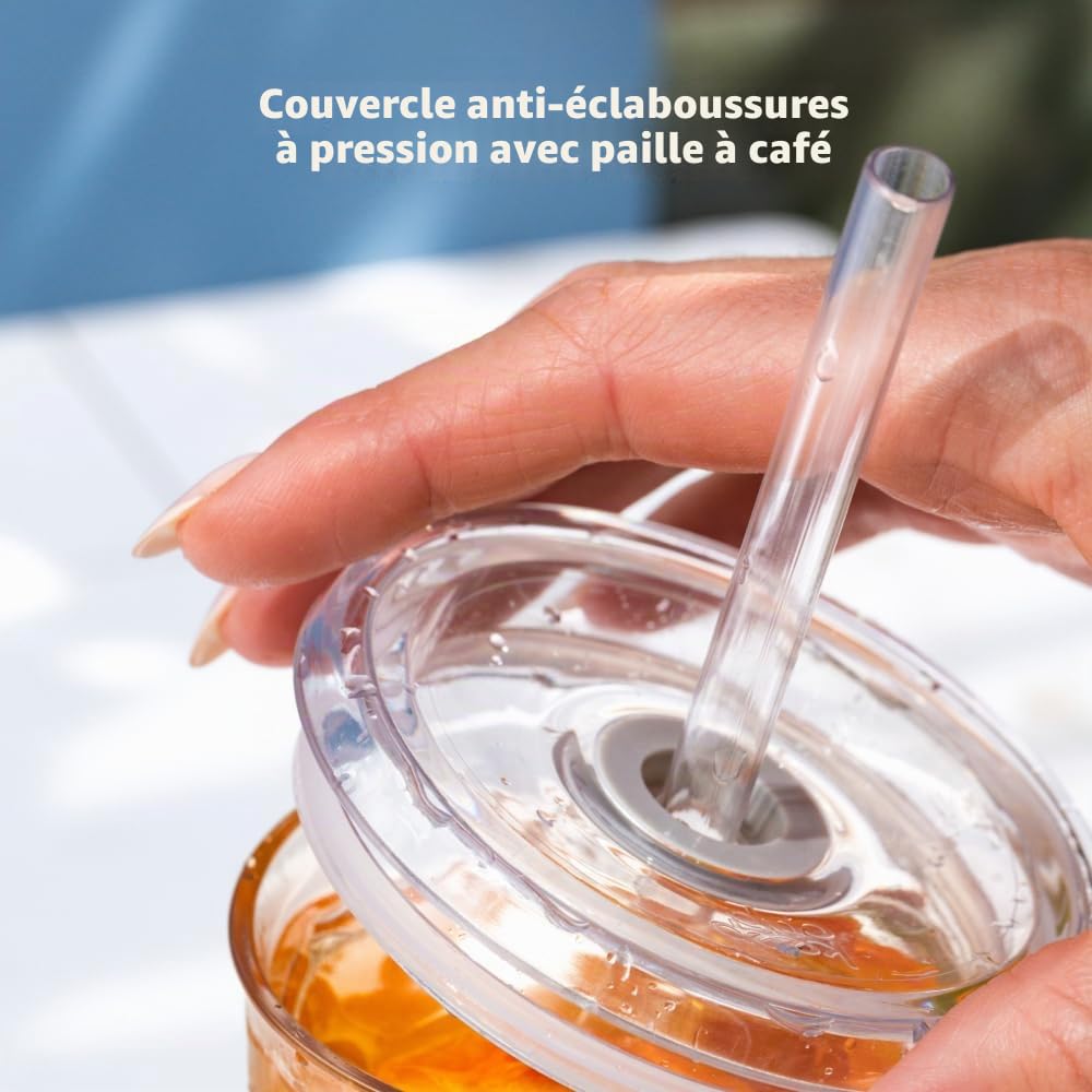 KeepCup Cold Cup – Gobelet à café glacé en verre trempé avec bande en liège récupérée, couvercle et paille – 454 ml