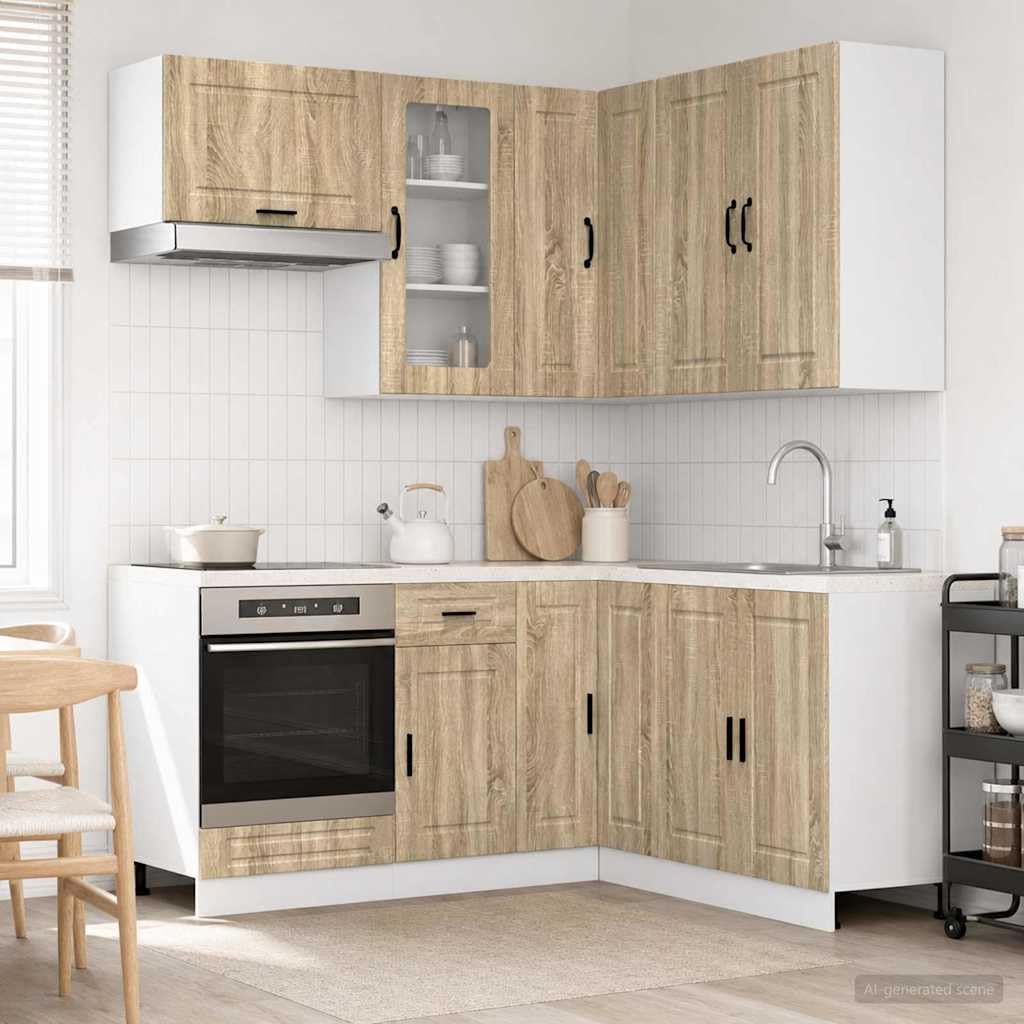 8-teilige Küchenzeile Porto Sonoma-Eiche Holzwerkstoff | Moderne Schrankkombination für Ihre Küche mit verstellbaren Füßen und praktischem Wandschutz.