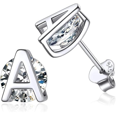 ChicSilver Small Initial Stud Earrings for Women, 925 Sterling Silver Cubic Zirconia Letter Earrings Hypoallergenic