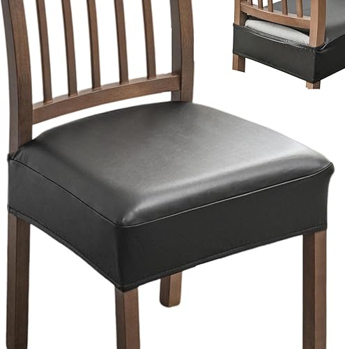 Miniatura 1 de HAOYONG Funda de asiento impermeable para sillas de comedor, 2 piezas de piel sintética, lavable, protector de asiento suave y elástico para sillas