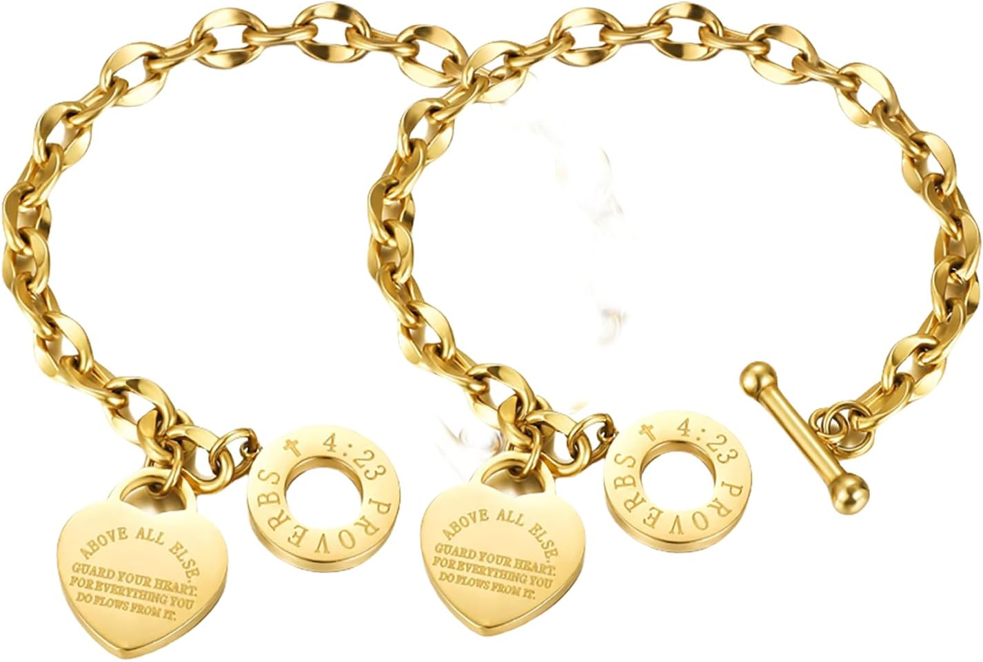 Elegant 2-Piece Gold/Silver Plated Charm Bracelet Set for Women – Stainless Steel Love Heart Design with OT Clasp, Beautifully Gift-Ready in Green Bag – Perfect Birthday or Anniversary Jewelry Gift