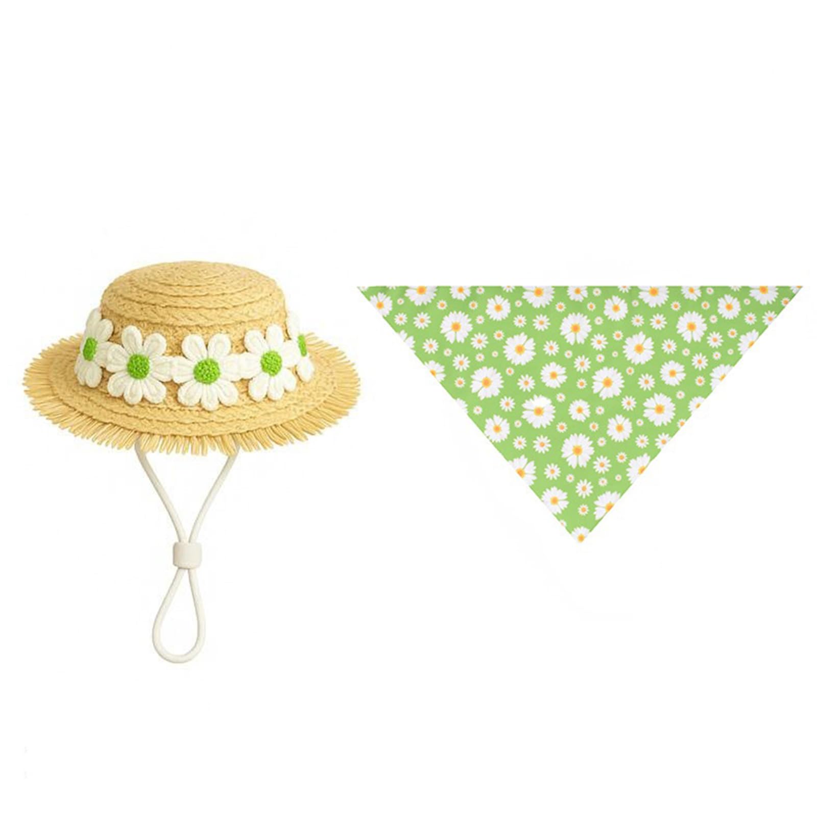 Introti Rustic Porch Goose & Dog Courtyard Statue Costume and Straw Hat Lawn Goose Statue Outfit Clothes with Adjustable Rope for Garden Paths Terraces Porches Courtyard (Daisy Green)